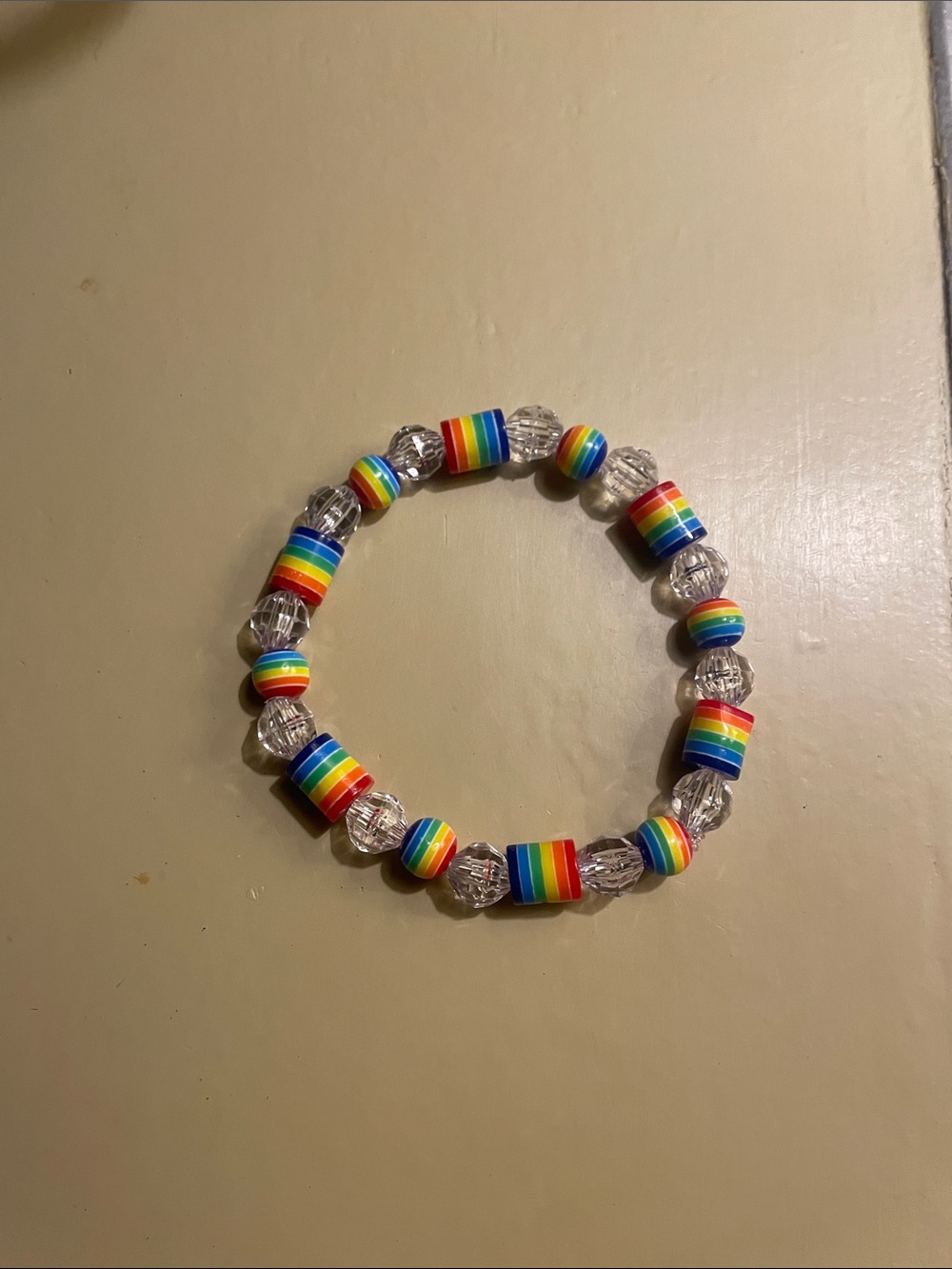 Pride Rainbow Bead Stretch Bracelet - Clear and Multicolor